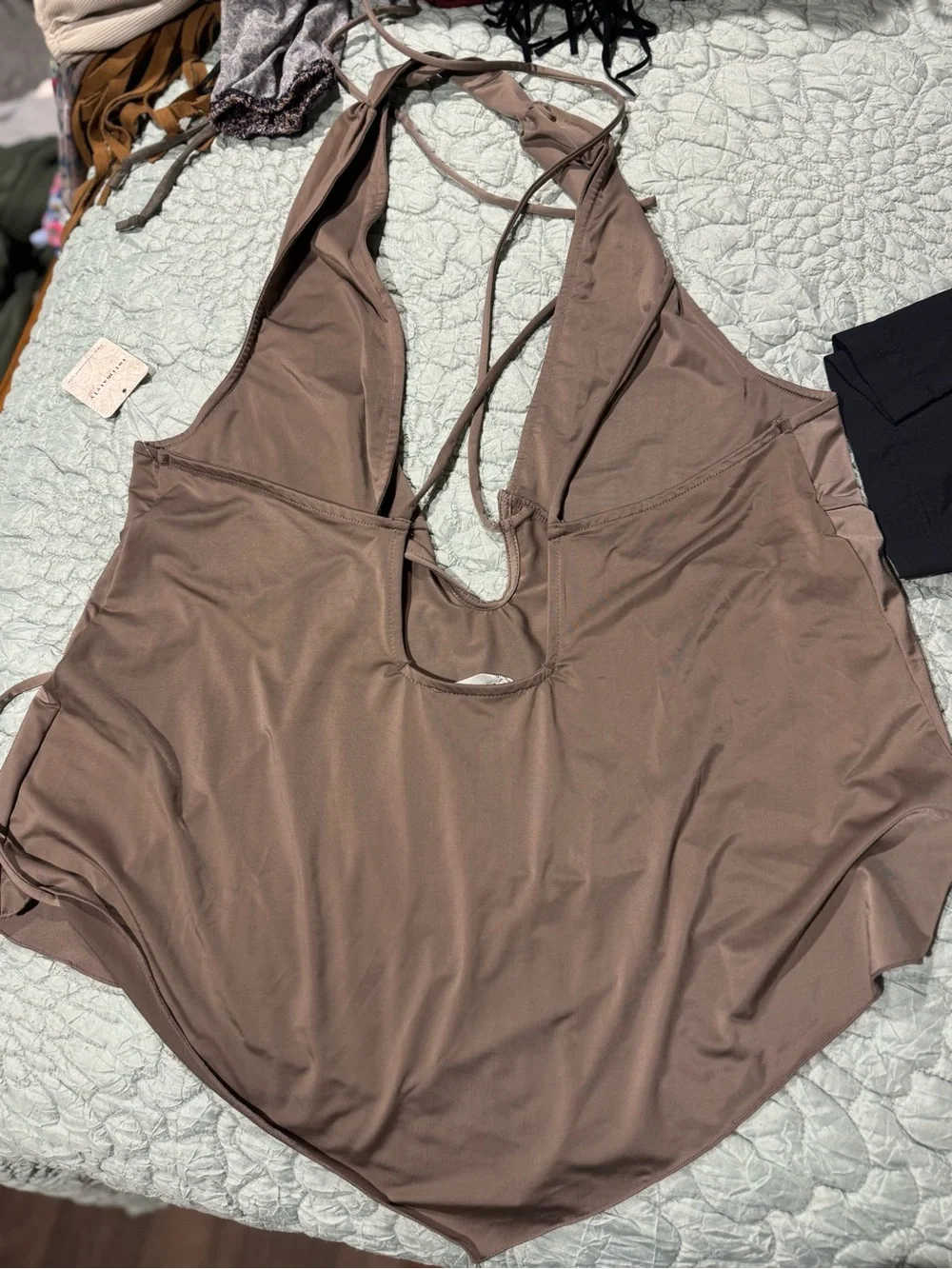 Free People Taupe Halter Camisole with Front Keyhole